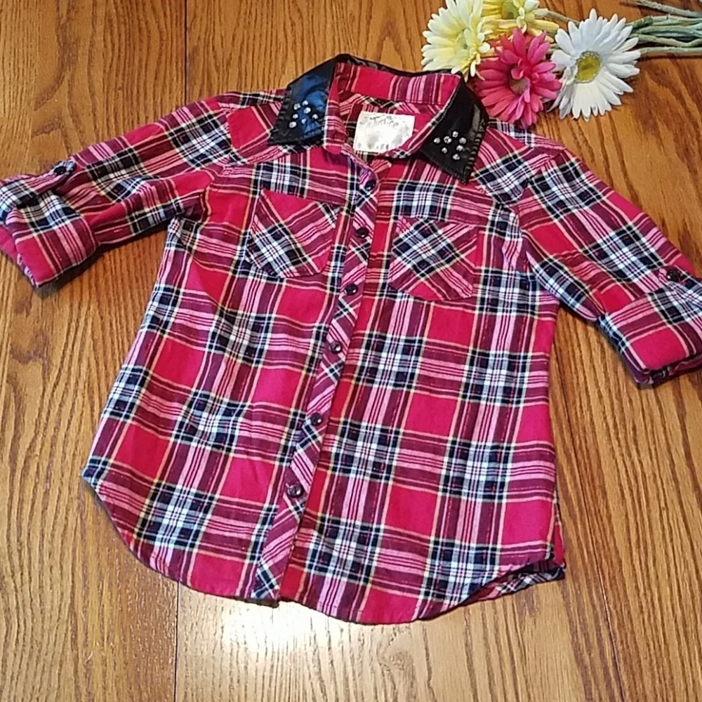 Justice plaid Versatile Button Down Shirt - Girl's 6